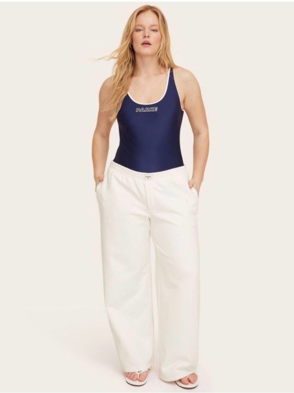 PARKE x Target High Rise Boxer Sweatpants Cream Wide-Leg Pants NWT. Medium